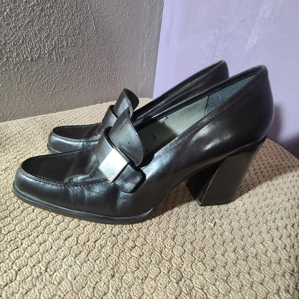 Nine West Womens Brantley Espresso Brown Leather Block Heel Loafer Shoes 9.5M‎